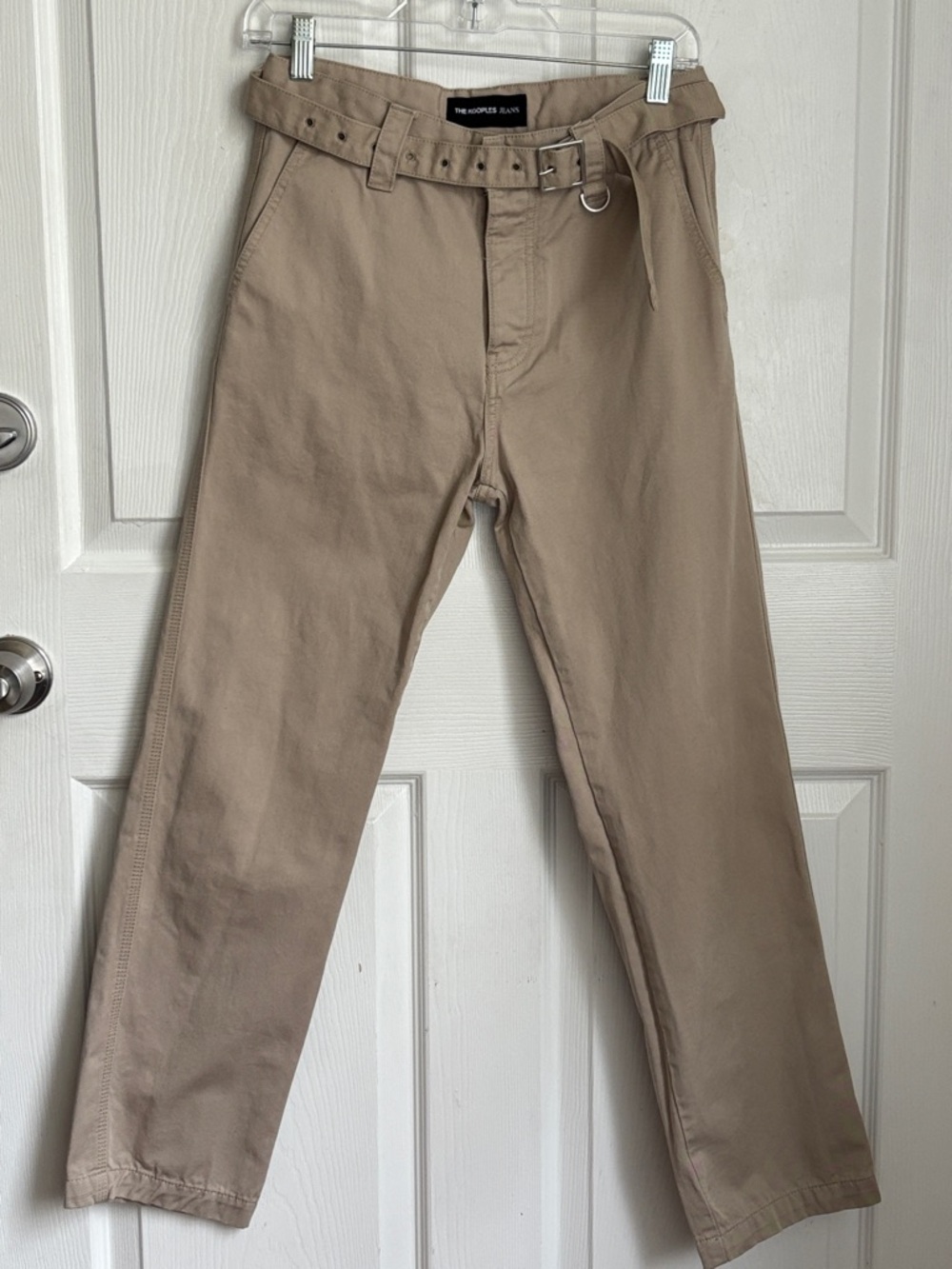 The Kooples Tan Cotton Chinos Waist Belt Khaki pants trousers size 46 /14 / XL